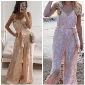 Zara daisy print wide leg belted jumpsuit size M